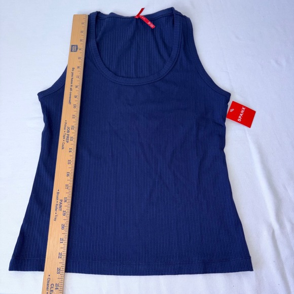 Spanx Midnight Navy Scoop Neck Basic Tank Ribbed Sleeveless Top medium - Picture 3 of 8